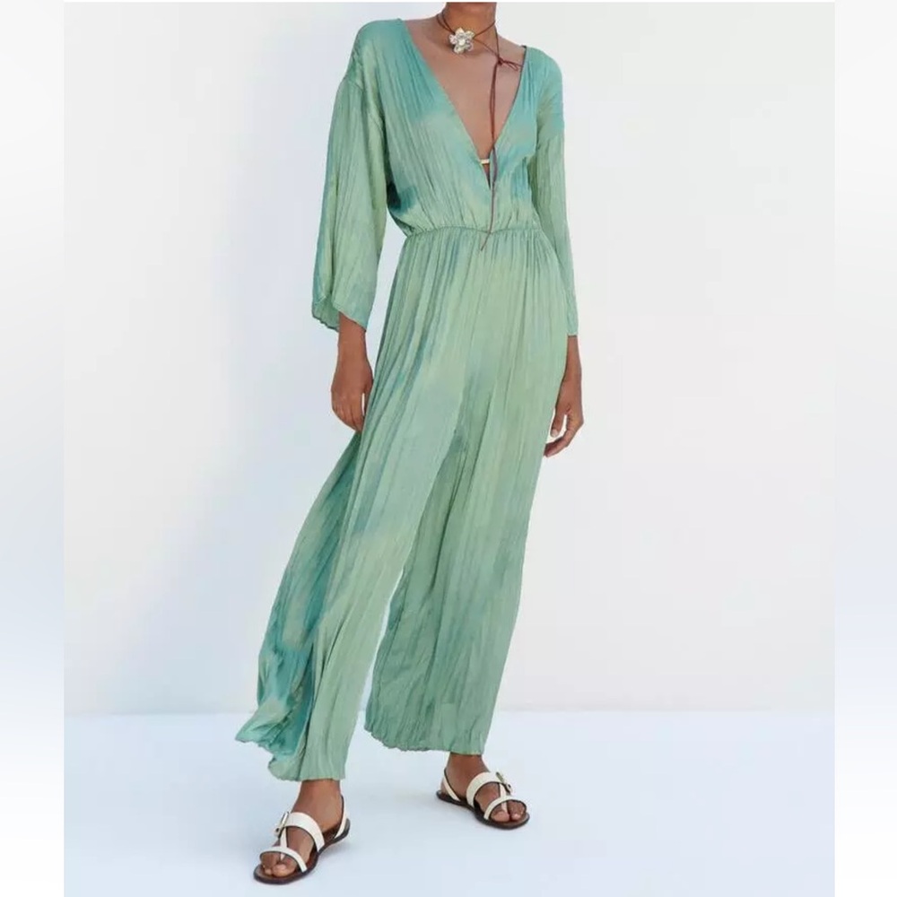 Zara mint sage green wrinkle effect jumpsuit